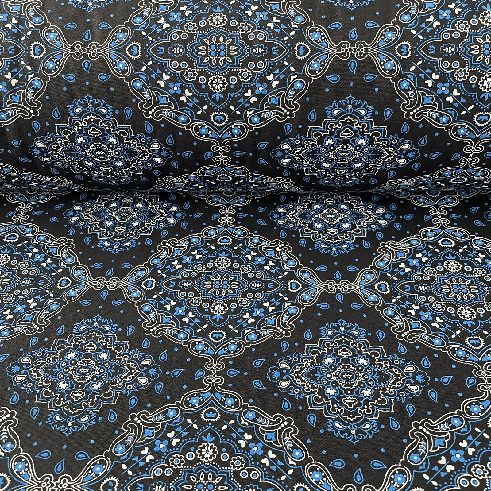 Tricoline Bandana Preta com Azul  5 Metros  