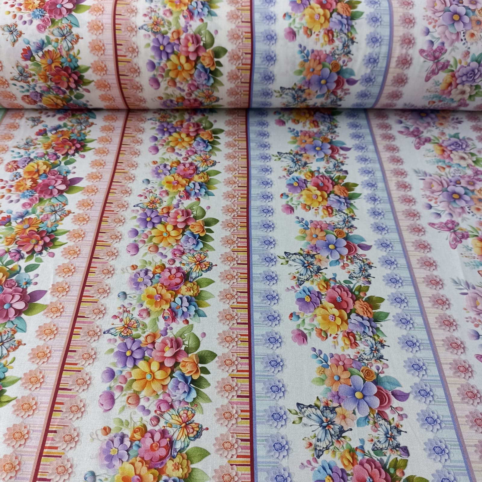 Tricoline Digital Exclusiva Marantex Barrado Flores  10 metros  