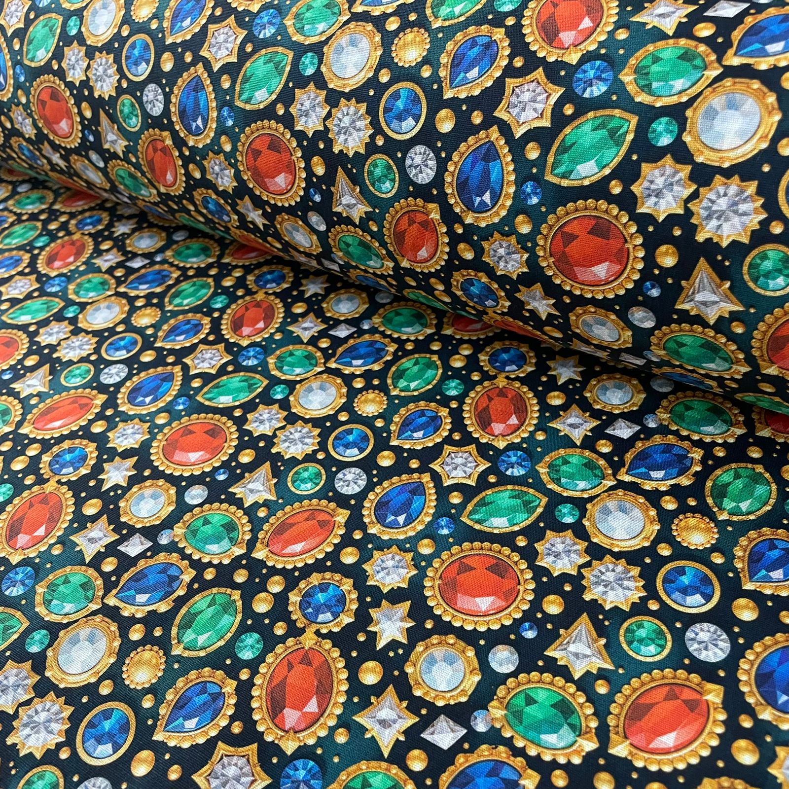 Tricoline Digital Pedras Preciosas Fundo Preto 10 metros 