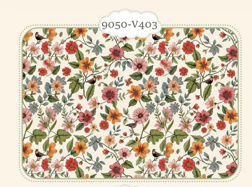 Tricoline Floral Fundo Bege 5 metros     