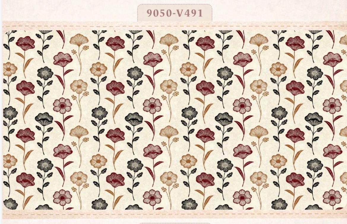 Tricoline Floral Fundo Bege 5 metros