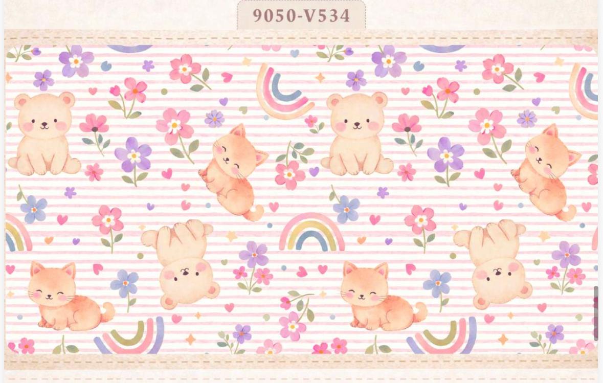 Tricoline Gatos Fundo Listrado Rosa BB 5 metros