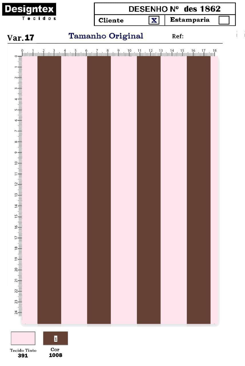 Tricoline Listras Grandes Rosa BB com Marrom 5 Metros    