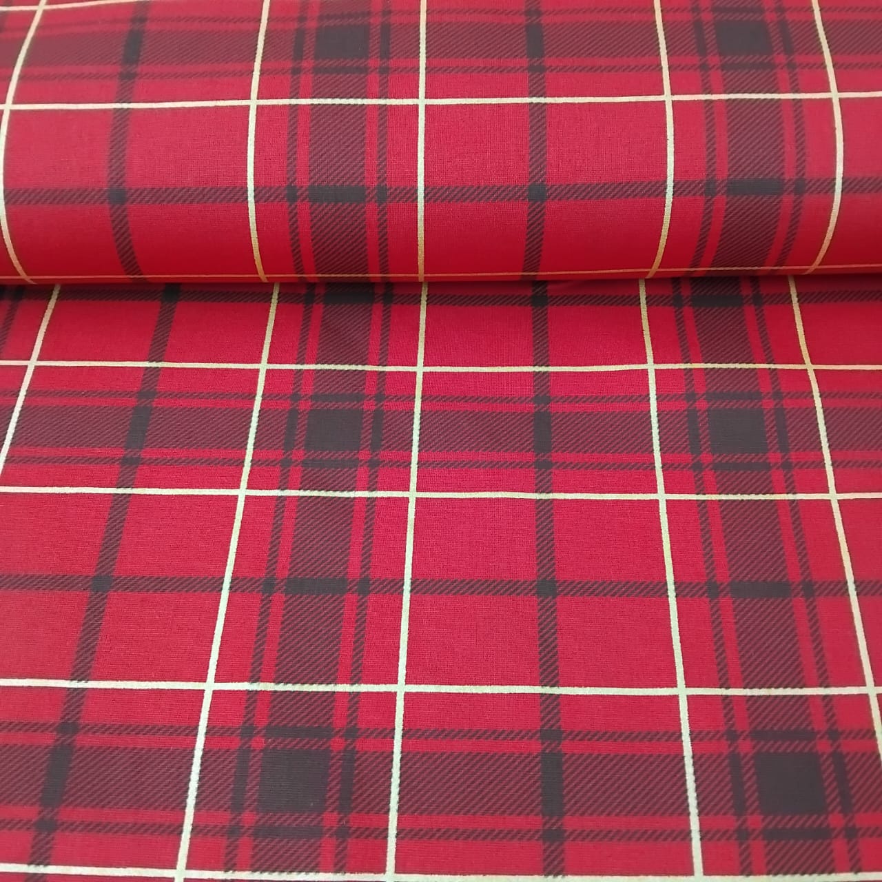 Tricoline Natal Xadrez Vermelho 5 metros      