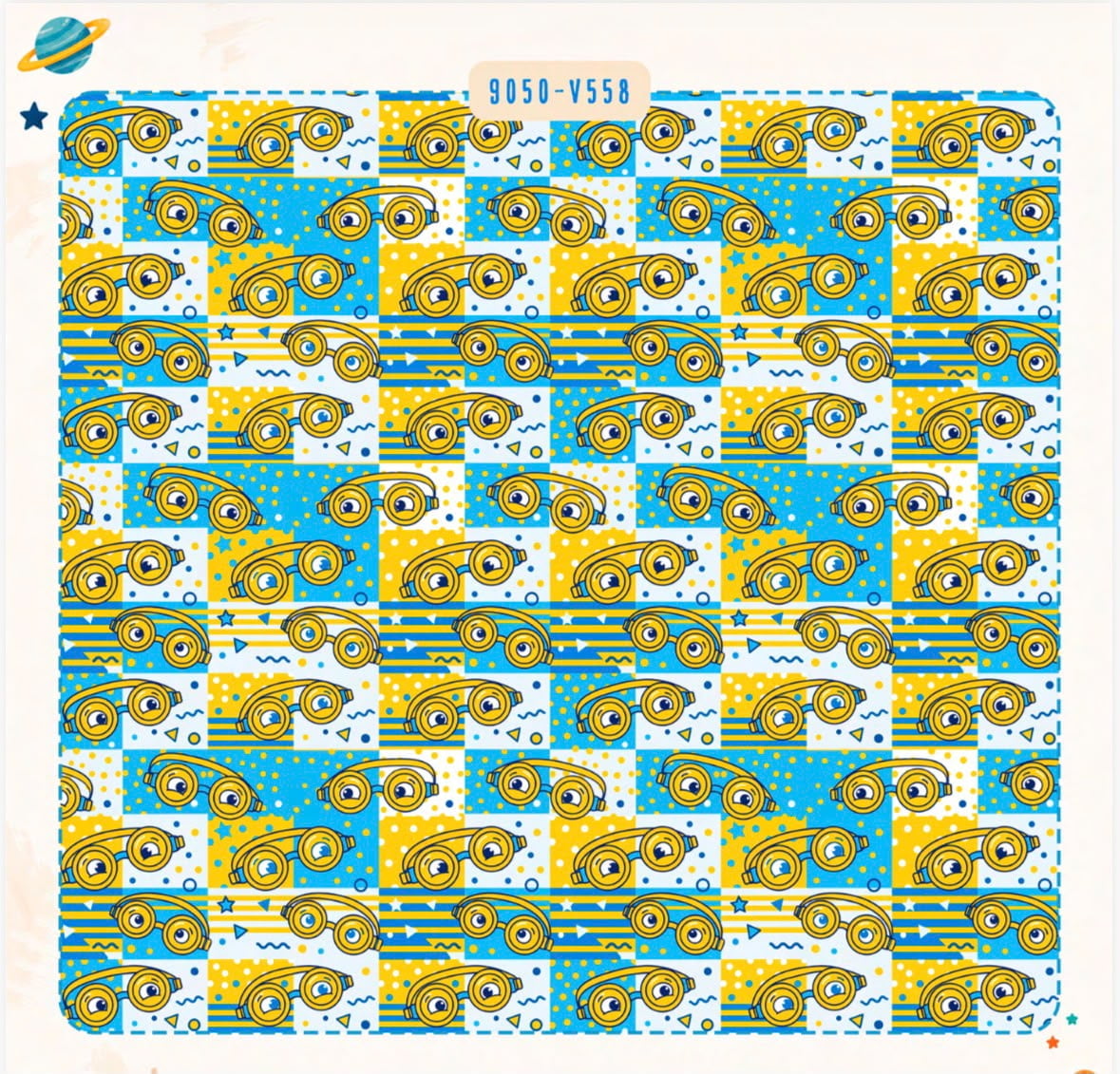 Tricoline Patchwork azul, branco e amarelo 5 metros       