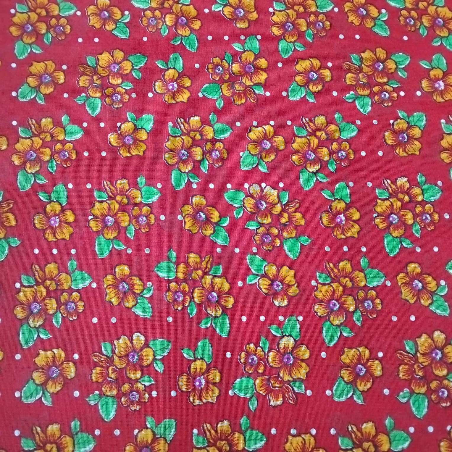 Chita Algodão Flores Amarelas fundo Vermelho