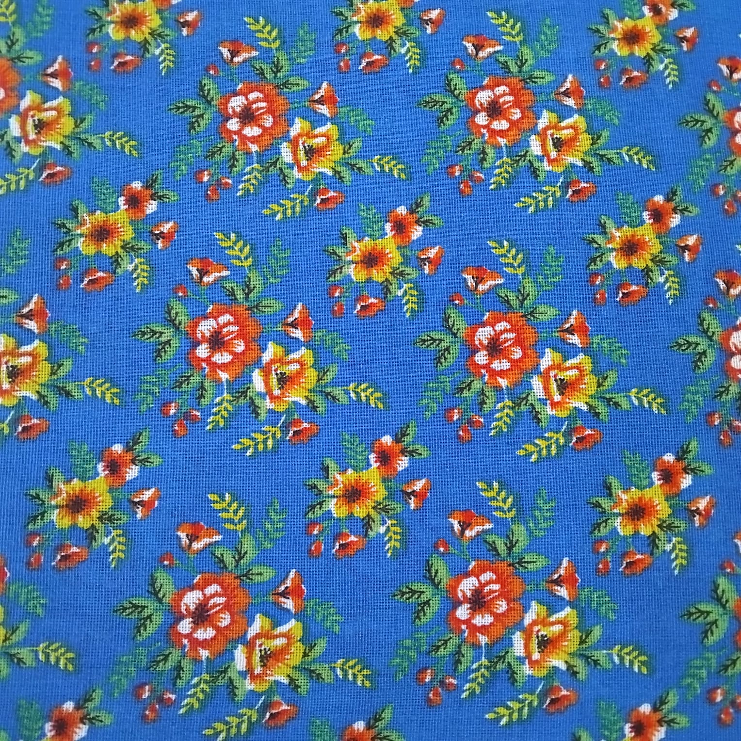 Chita Algodão Flores Fundo Azul Royal 