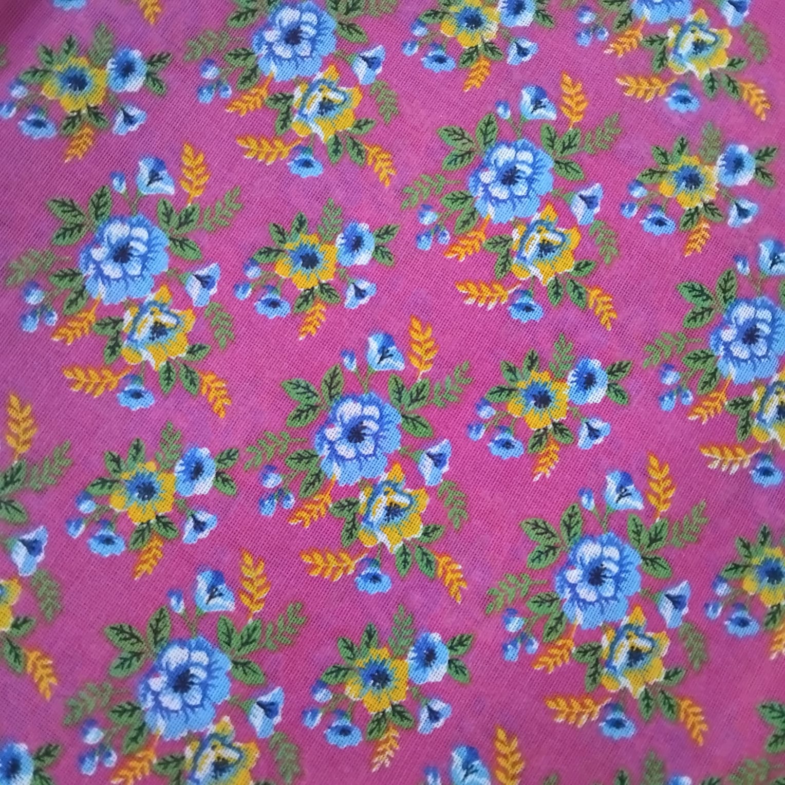 Chita Algodão Fundo Pink Flores Azul