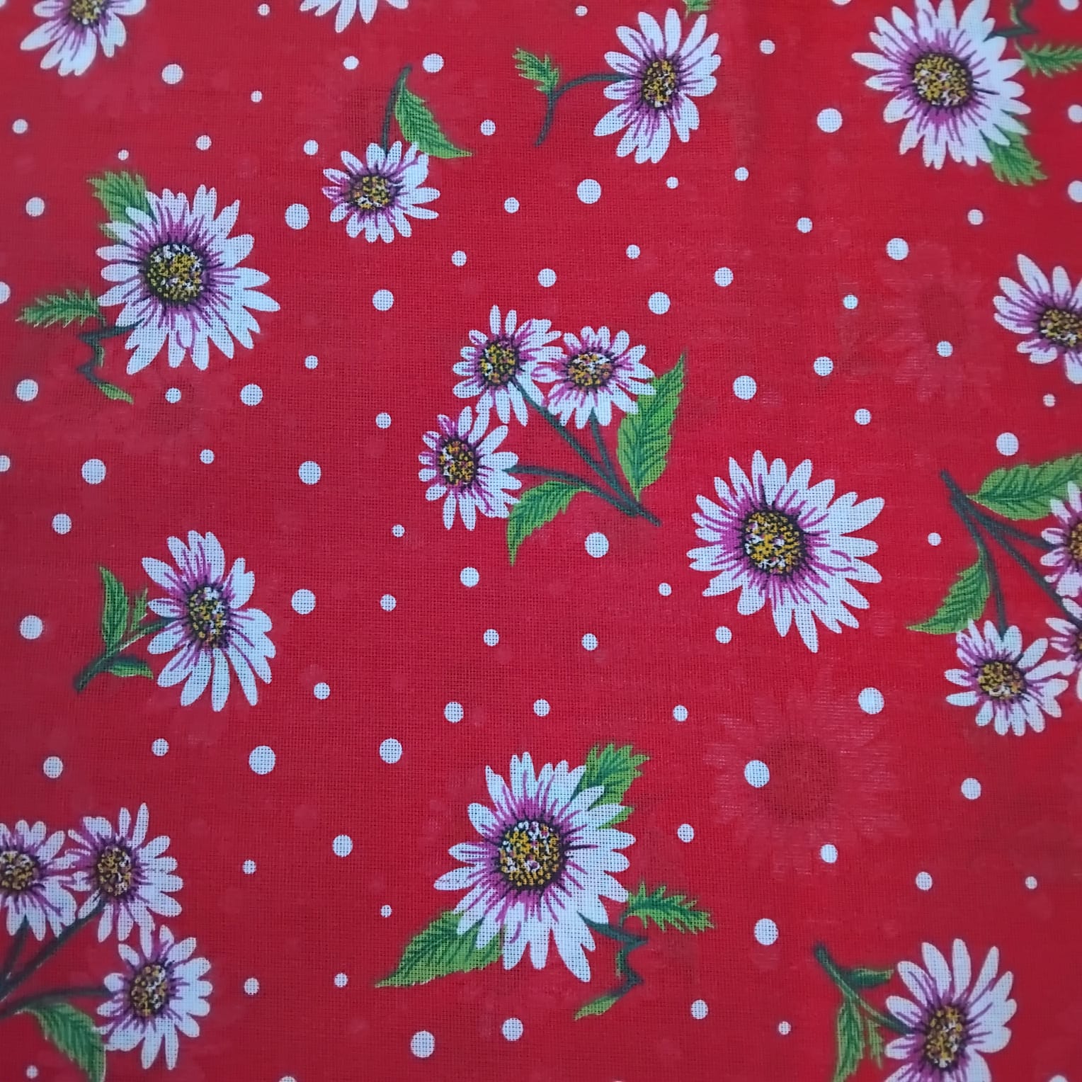 Chita Algodão Margaridas Fundo Vermelho