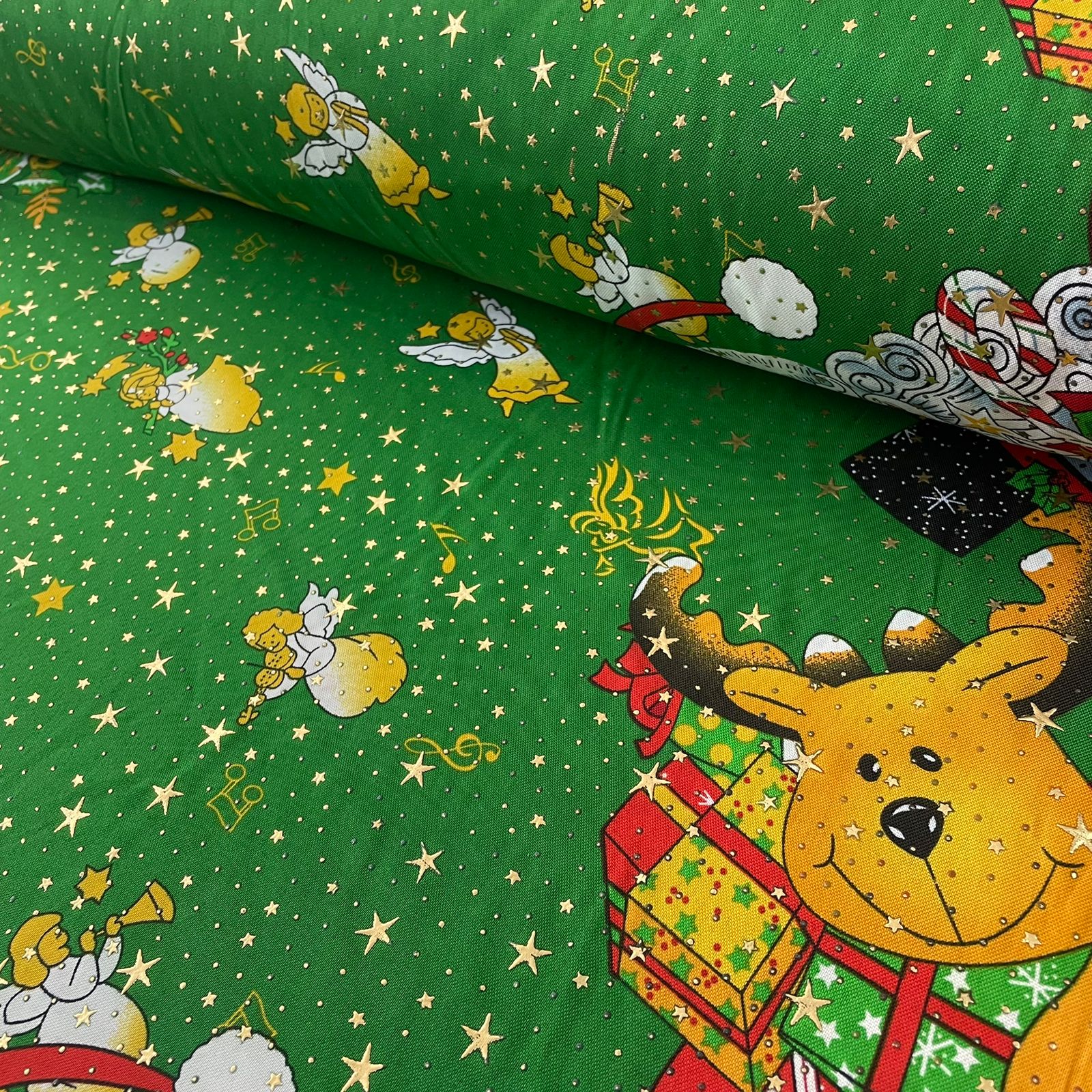 Oxford Natalino Alto Relevo Anjinhos Verde