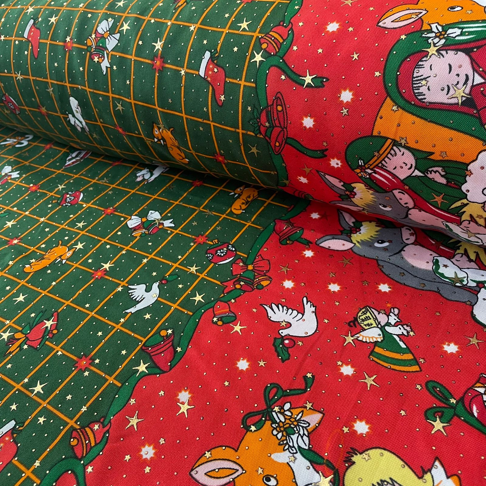 Oxford Natalino Alto Relevo Enfeites fundo Verde