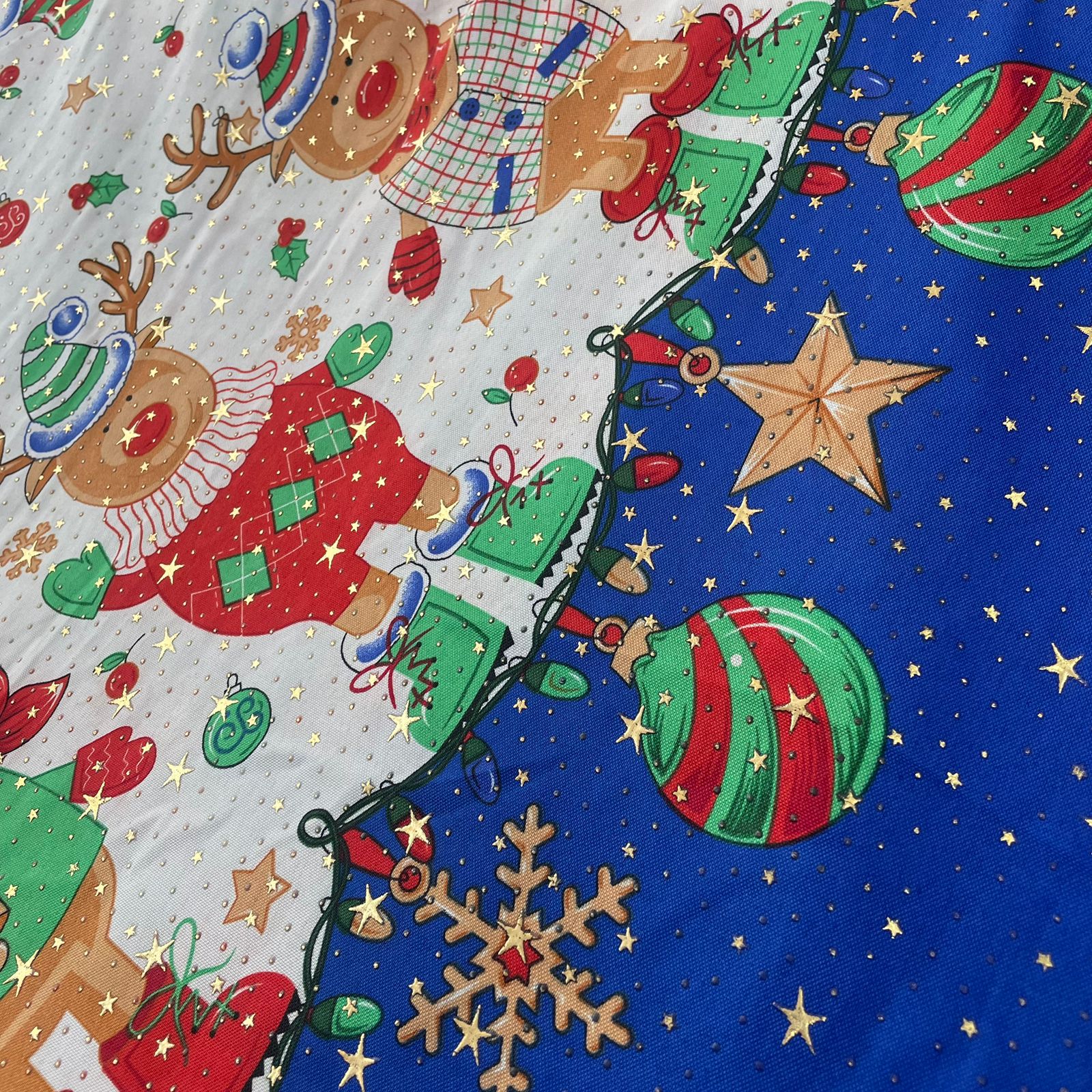 Oxford Natalino Alto Relevo Renas Azul