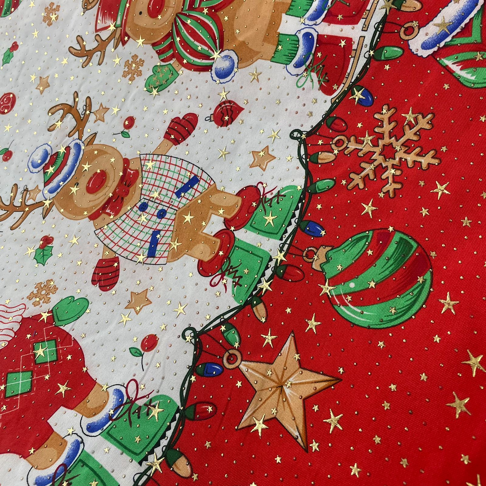 Oxford Natalino Alto Relevo Renas Vermelho