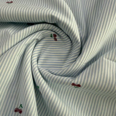 Tricoline Listras finas verde  Bebê  com Cerejinhas  