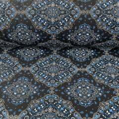 Tricoline Bandana Preta com Azul  5 Metros  