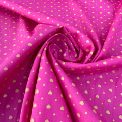 Tricoline Coraçãozinho Pink com Dourado 10 metros 