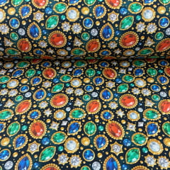 Tricoline Digital Pedras Preciosas Fundo Preto 10 metros 