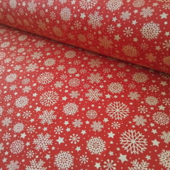 Tricoline Flocos de Neve Fundo Vermelho 5 metros Tricoline Flocos de Neve Fundo Vermelho 5 metros