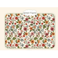 Tricoline Floral Fundo Bege 5 metros     