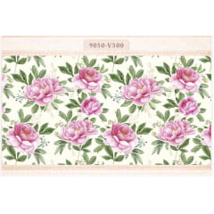 Tricoline Floral Rosas Fundo Branco 5 metros      