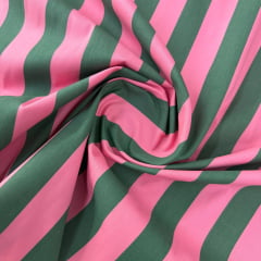 Tricoline Listras Grandes Pink com verde 5 Metros   