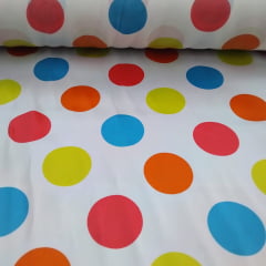 Cetim Estampado Bolas Fundo Branco 2