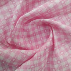 Chita Algodão Xadrez Coração Rosa