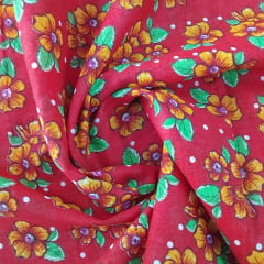 Chita Algodão Flores Amarelas fundo Vermelho