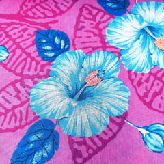 Chita Algodão Flores Azul Fundo Rosa 
