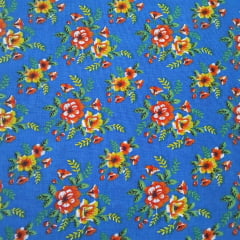 Chita Algodão Flores Fundo Azul Royal 