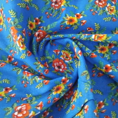 Chita Algodão Flores Fundo Azul Royal 