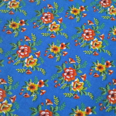 Chita Algodão Flores Fundo Azul Royal 