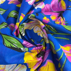 Chita Algodão Flores Fundo Azul Royal