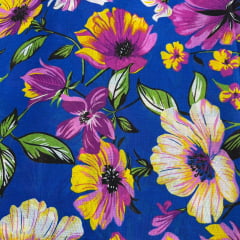 Chita Algodão Flores Fundo Azul Royal