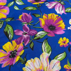Chita Algodão Flores Fundo Azul Royal