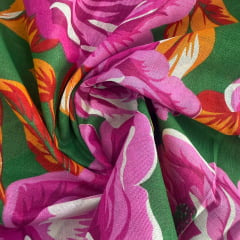 Chita Algodão Flores Verde 