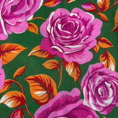 Chita Algodão Flores Verde 