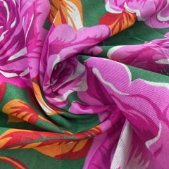 Chita Algodão Flores Verde 