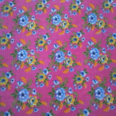 Chita Algodão Fundo Pink Flores Azul