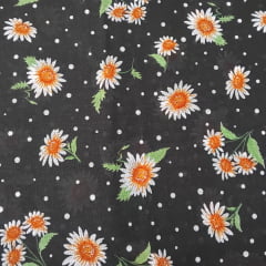 Chita Algodão Margaridas Fundo Preto