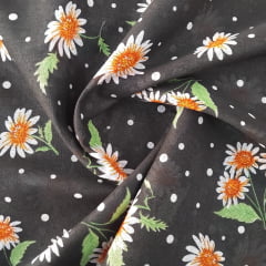 Chita Algodão Margaridas Fundo Preto