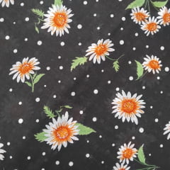 Chita Algodão Margaridas Fundo Preto