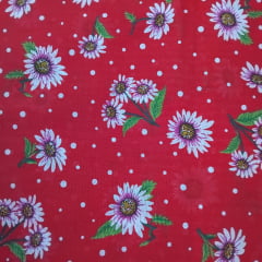 Chita Algodão Margaridas Fundo Vermelho