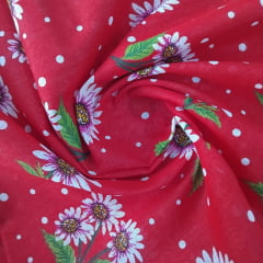 Chita Algodão Margaridas Fundo Vermelho