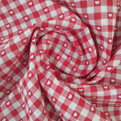 Chita Algodão Xadrez Coração Vermelho