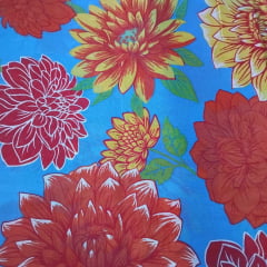 Chita de Algodão Fundo Azul Turquesa  Flores Amarela 