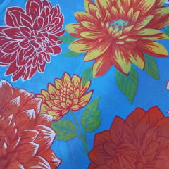 Chita de Algodão Fundo Azul Turquesa  Flores Amarela 