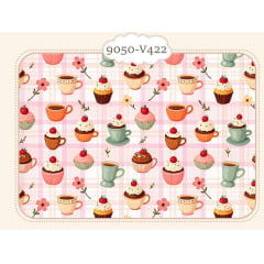 Tricoline Cupcake Fundo Xadrez Rosa 