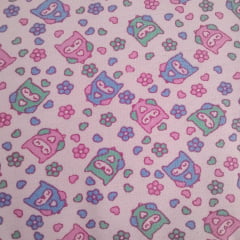 Flanela Cueiro Corujas Rosa 