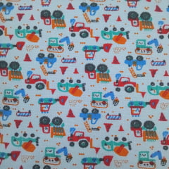 Flanela Cueiro Transportes Fundo Azul